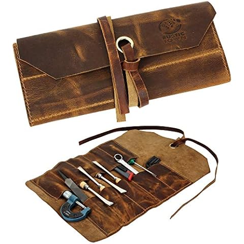 Leather Tool Roll Up Pouch - Leather Tool Wrench Roll/Chisel Bag by Rustic Town Cover