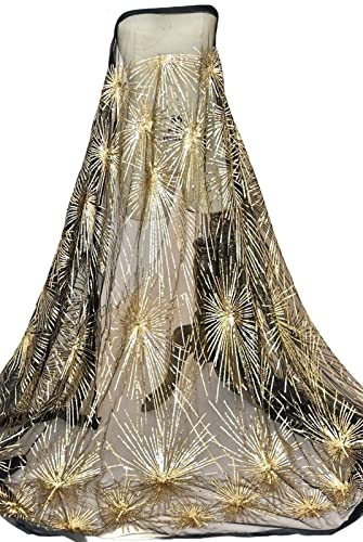 Tela de encaje de lentejuelas doradas bordadas, elegante material de vestido de novia, tul de malla de costura para decoraciones de fiestas y proyectos de manualidades
