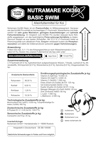 Nutramare Koi360 Basic 10kg | Schwimmendes Koi-Fischfutter für Frühjahr & Sommer | Mit Lachsöl & Montillit Aktivton | Ganzjahresfutter