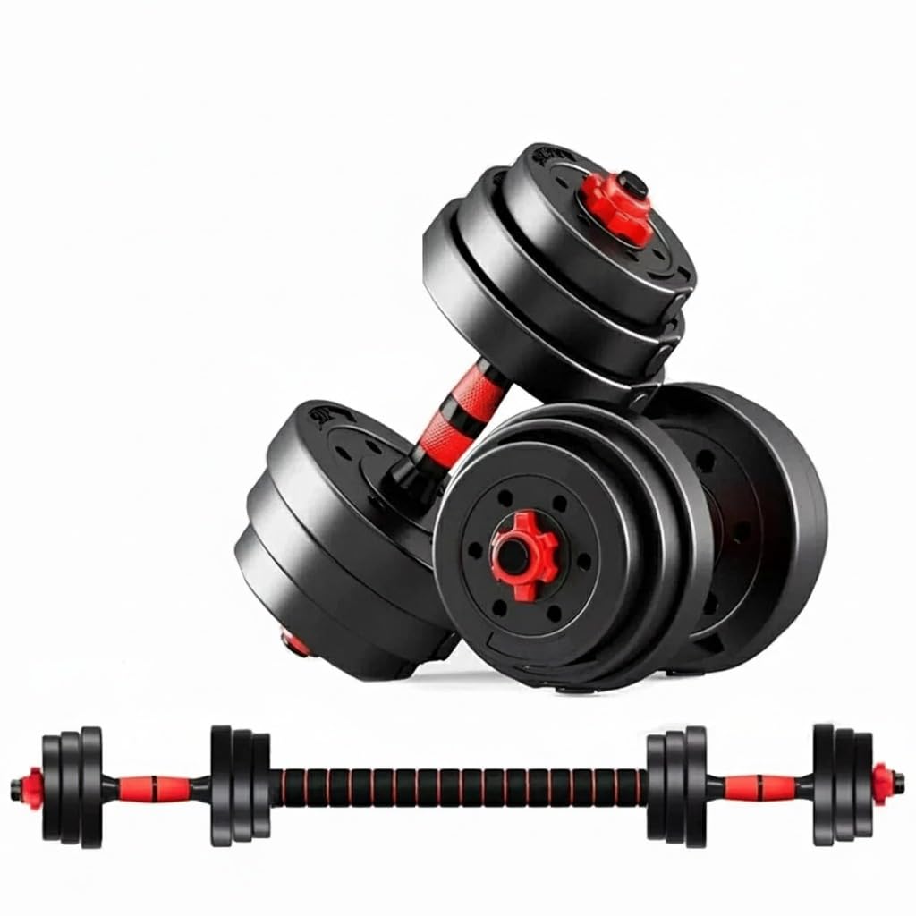 Adjustable Dumbbell & Barbell Set 10–50KG – All-in-One Weight Lifting Set with Connecting Rod, Home Gym Equipment for Strength Training, Anti-Slip Handles, Easy Assembly, Durable Weights (RED, 50KG)