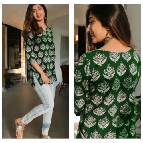 Image of Women's Short Kurti in Multicolor Rayon Cotton Blend | Ladies Ethnic Tunic | Office