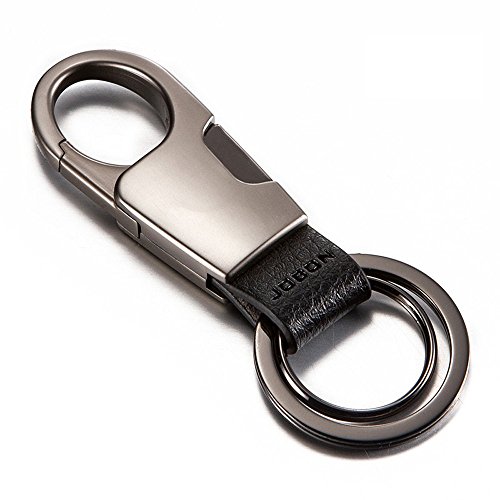 Fatmingo Key Chains with 2 Split Keyrings Stainless Steel Quick Release Key Holder Classic Keychain Black