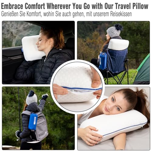 Marcolumb Travel & Camping Comfortable Memory Foam Pillow – Easy to Carry Portable Bag – Temperature Regulating Pillow Case - Perfect for Travelling - Image 3