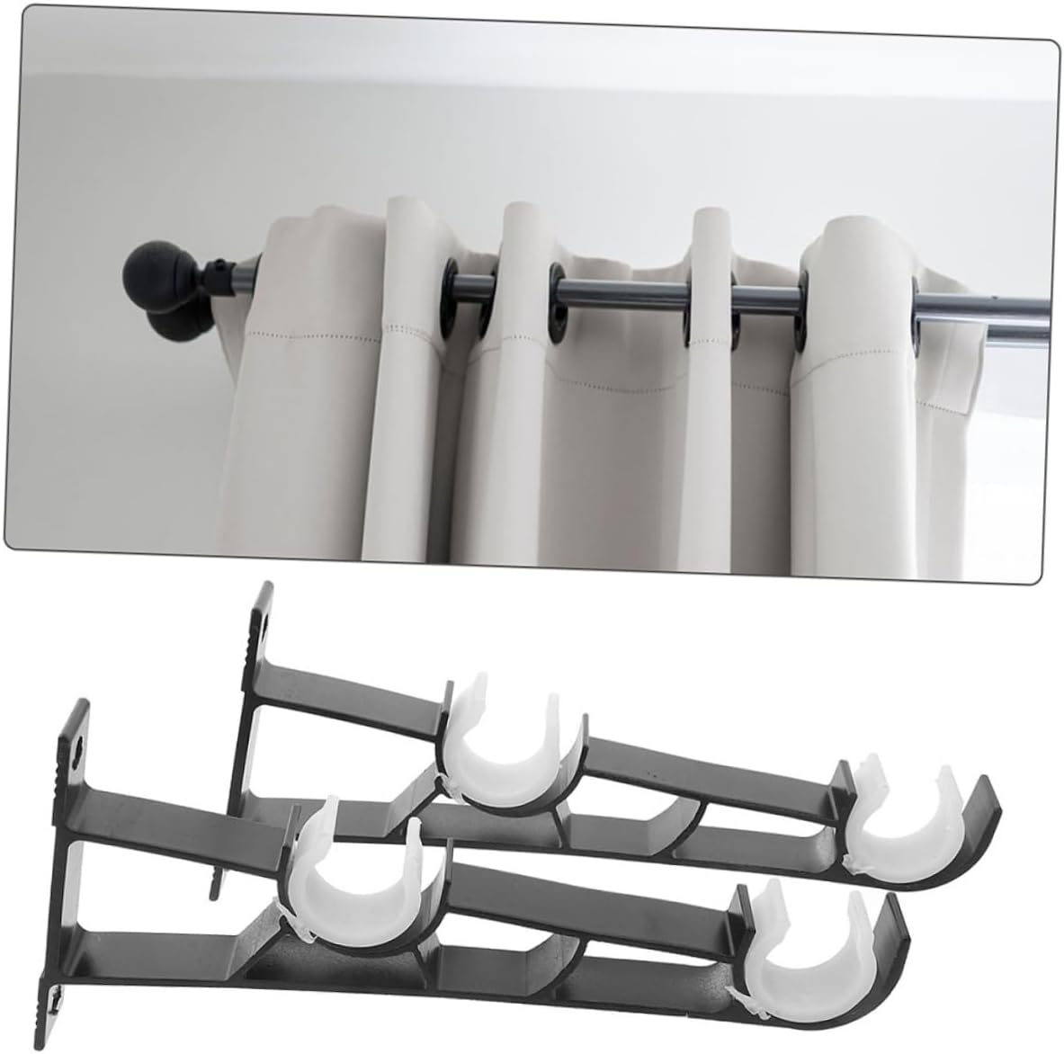 4pcs Curtain Rod Hanger Brackets for Wall Dual Rod Holders Black Easy Mounting Modern