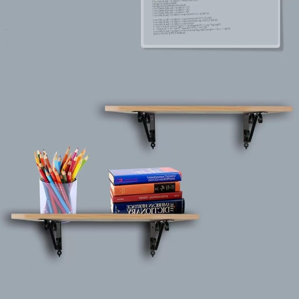 2 Pcs Cast Iron Shelf Brackets, Heavy Duty 90 Degree Corner Brackets Wall Mounted with Vintage Design for Floating Shelves, with Hardware(Black,300x193mm/11.8x7.6in)