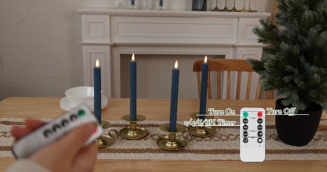 Image of Flameless Taper Candles with Remote, Real Wax Battery Operated LED Candles Set with 3D Flickering Flame, 9.6 inch Realistic Dripless Candlesticks for Wedding Home Decor, 3 Pack Blue