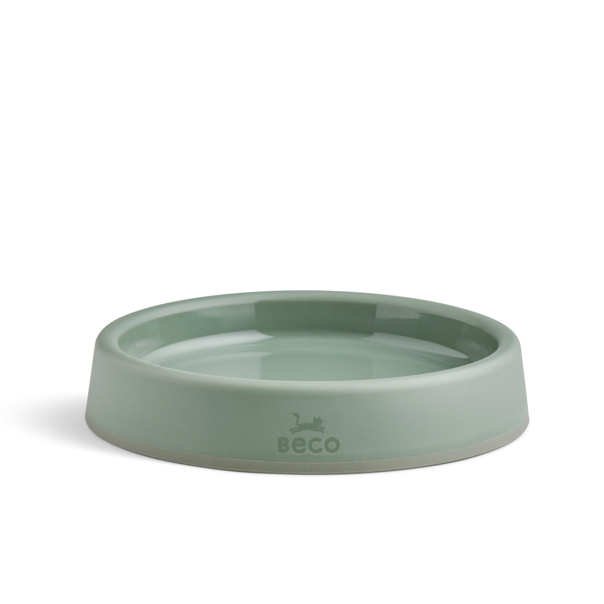 Beco Cat Bowl - Food & Water Steady Bowl, Recycled Plastic, Non-Slip Rubber Base, Whisker Friendly Feeding Dishes, Olive Green