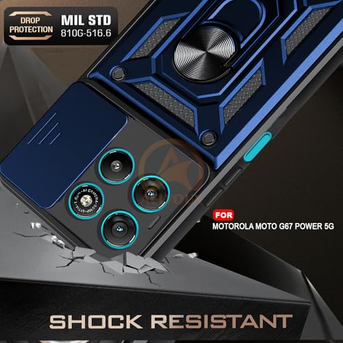 Image of Armor Bumper Back Cover Case for Motorola Moto G67 Power 5G / G57 Power 5G Rotating Camera Cover, Ring Holder & Kickstand | Heavy Duty & 360 Degree Protection Back Cover (Blue)