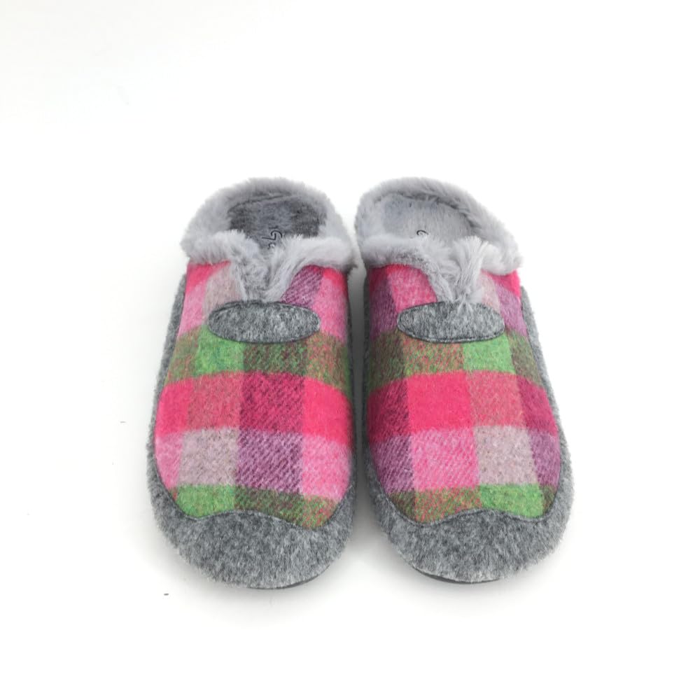 Garzón - Zapatillas de IR por casa destalonadas,Suela de Goma Antideslizante,Chinela,de Tela,de Cuadros para: Mujer