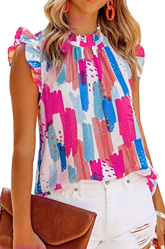 Allimy Women Summer Ruffle Trim Neckline Tank Tops Double Lined Chiffon Blouses4
