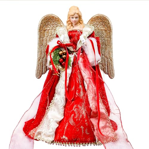 Árbol de navidad con ángel de 12 pulgadas y luces LED integradas para decoración de mesa 2