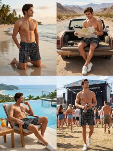 Image of Leriya Fashion Men's Rayon Printed Shorts | Elastic Waist Printed Summer Outfit | Relaxed Fit Casual Short's with Pockets | Lightweight Beach & Lounge Wear | Gym Boxer Shorts for Men