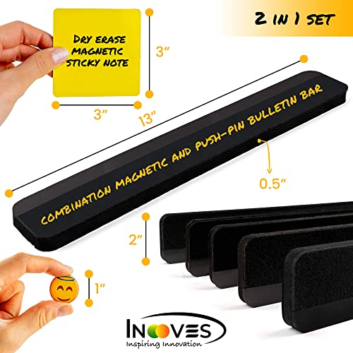 Inooves Combo Bulletin Board Strips - Black Felt Strips With Magnetic Strip, Bar Strip As Home Office Accessories, Small Cork Boards For Walls Pin Bulletin Board- 5 Pcs #TOP3