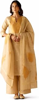 FIORRA Women Beige Cotton Jacquard Woven Kurta Set with Dupatta Price In India