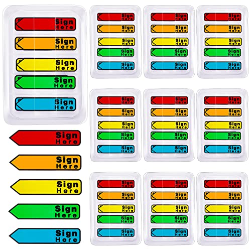 Colarr 10 Pack 1000 Pieces Sign Here Date Tabs Sign Here Date Stickers Flags Please Message Flags for Office Notebook Annotating Books Notary Books(Multicolor,Cute)
