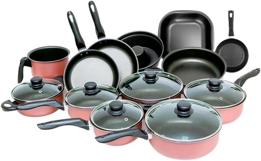 Conjunto Panelas 13 Peças Antiaderente Tampa Vidro(Rose) - imagem principal do produto