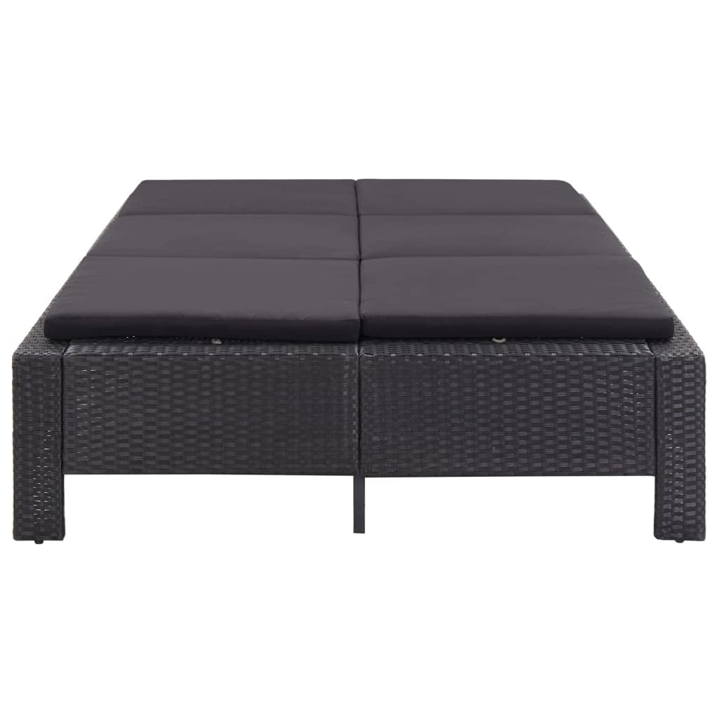 Leżak do opalania dla 2 osób, czarny rattan PE, 220 x 130 x 35 cm, malowany proszkowo stalowy stelaż, regulowany, do ogrodu, na balkon, taras, basen