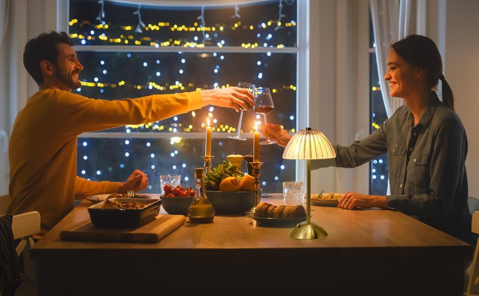 Miniatura 2 de Lámpara de mesa LED portátil con batería con sensor táctil, lámpara recargable de latón inalámbrico dorado, luz de noche, mesa de restaurante,