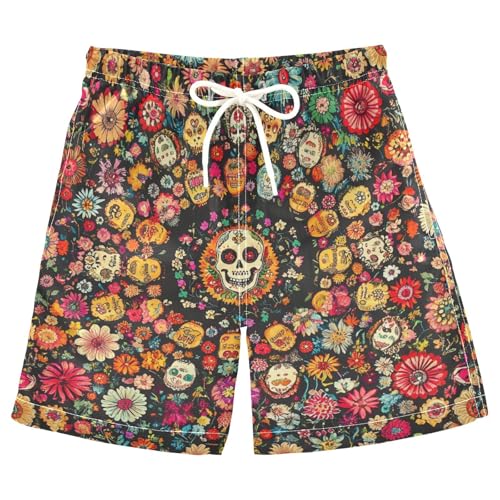 Boys Beach Board Shorts Dead Easter Flower Skull Swim Trunk Teen Swimwear