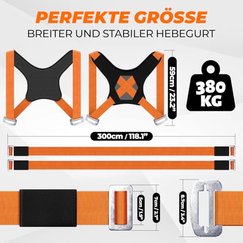 Yirilan 2 Personen Tragegurt, Verstellbare Armhebegurte Tragegurte Umzug mit Schwamm-Weste, Transportieren und Bewegen von Möbeln, Haushaltsgeräten, Matratzen usw, Tragfähigkeit 380 kg (orange)