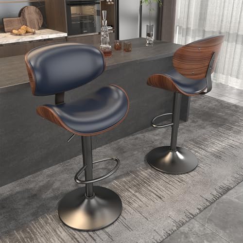 Image of YaFiti Mid Century Modern Bar Stools Set of 3, Counter Height Bar Stools, Barstools with Back for Kitchen Dining Room Bar, Brown Blue