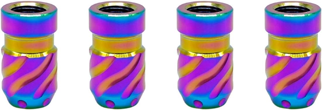 RISON Titanium Car Tire Valve Caps 4Pcs Tyre Valve Stem Cover Dustproof Tire Cap Air Dust Wheel Rim Cap Type CC Anti-Rust Hexagon Design Screw-On Tire Stem Valve Caps (Rainbow 3, 21 x φ 12 mm)