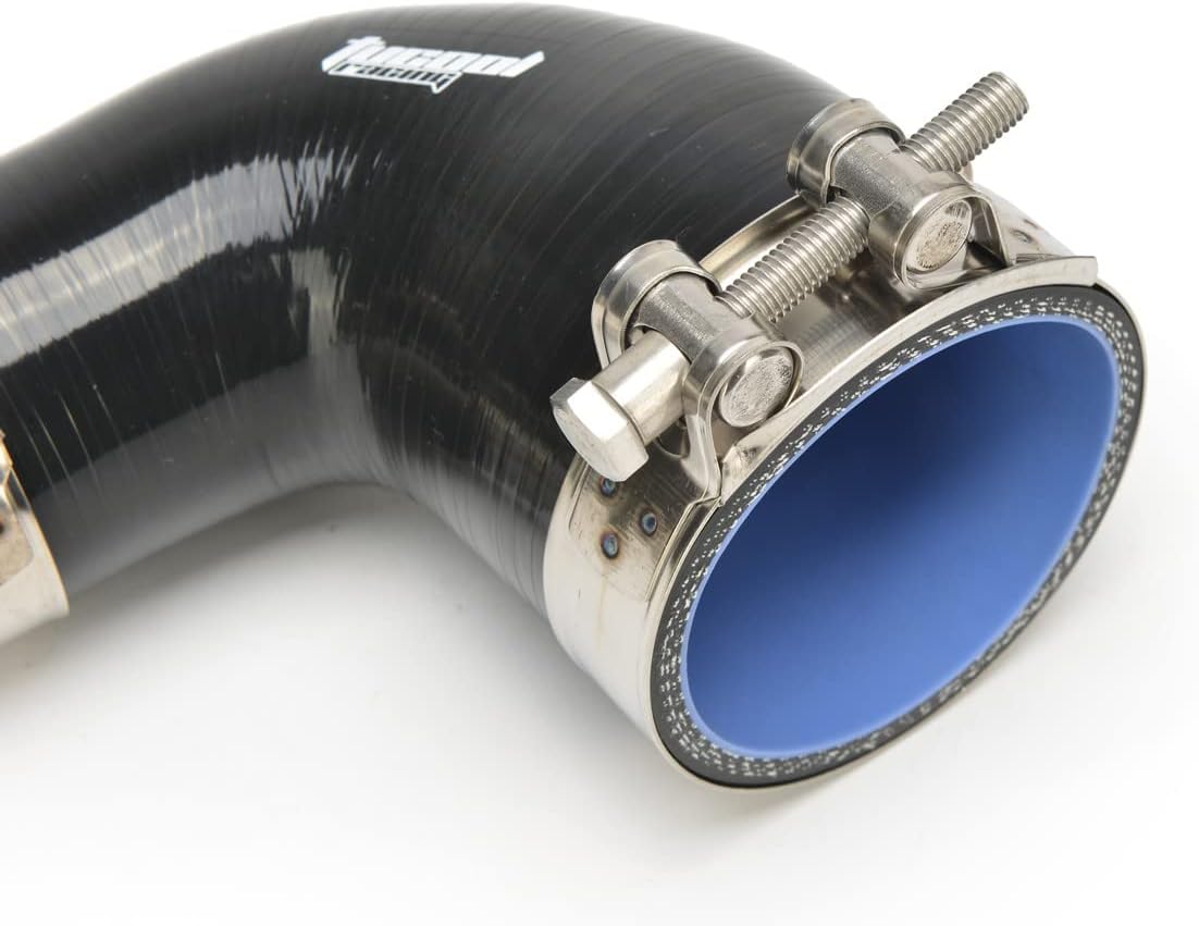 Universal 90 Degree Elbow Reducer Coupler Silicone Hose Connector with 304Ss T-Bolt Clamps (Black, 63mm(2.5") to 102mm(4") 4-PLY)