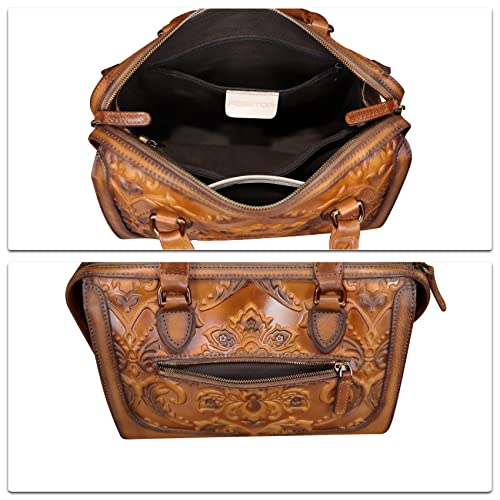 Image of Genuine Leather Satchel for Women Embossed Leather Handbag Top Handle Bags Handmade Purse Crossbody Handbags Tote Bag (Brown)