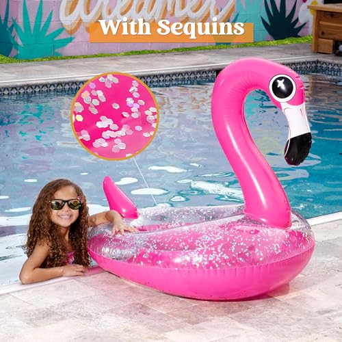Flamenco inflable con purpurina flotador de piscina resistente para niños 4