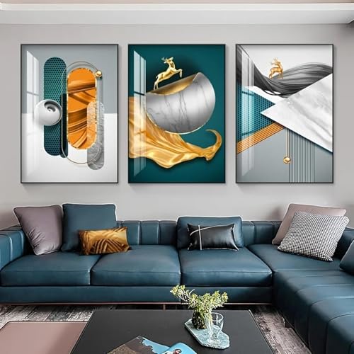 Peinture géométrique de cerf en impression sur toile de luxe pour art mural raffiné