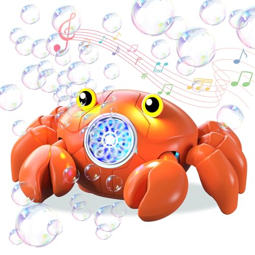Rechargeable Bubble Machine for Toddlers Kids, Automatic Crawling Crab Bubble Blower Machine with Music & Led, 30000+ Bubbles/Min, Bubble Maker for Outdoor, Garden, Parties, Birthday, Wedding