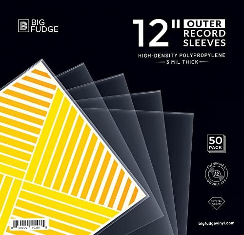 BIG FUDGE 50x Vinyl Record Outer Sleeves 12" LP | Durable & Wrinkle-Free | Crystal Clear & Made from High-Density Polypropylene | 3 mm Thick, 12.75” x 12.75” | Fits Most Gatefolds and Double LPs