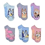 Bluey Girl's 6-Pack Fun Times No Show Socks, Sky Blue, 6-8