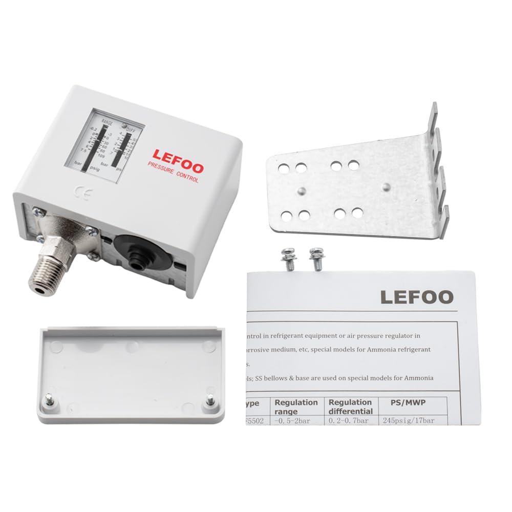 LEFOO LF5514 Adjustable Oil HVAC Pressure Control/Steam Boiler Pressure Switch/Single Refrigeration/Air Water Pump Compressor Pressure Switch 29psi~203psi