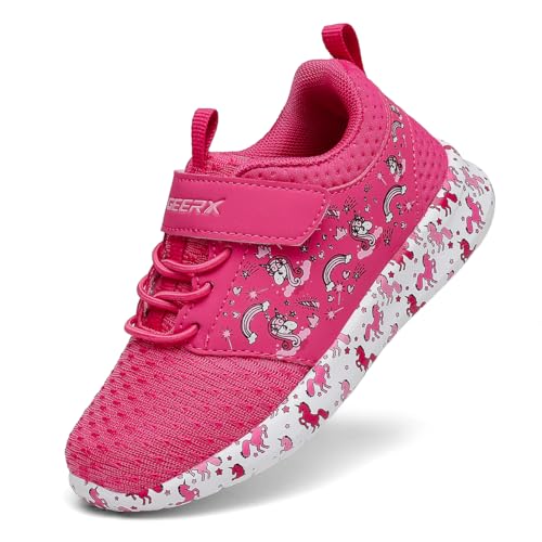 GEERX YUNI Unicorn Girls Shoes Non Slip Lightweight Breathable Comfortable Walking Running Tennis Sneakers (Toddler/Little Kid) Fuschia Size 10