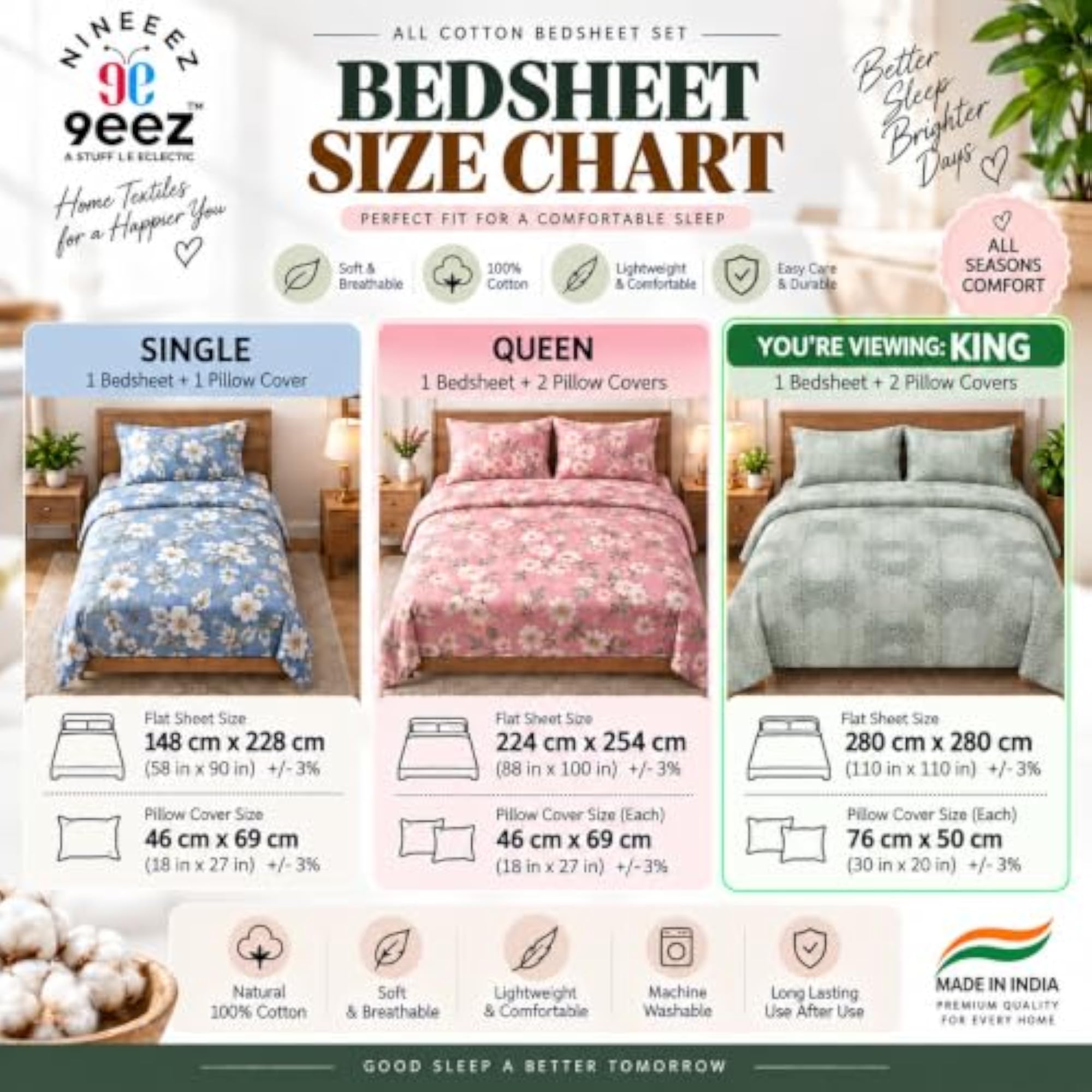 Monarch King Bed Sheet Set - 100% All Cotton