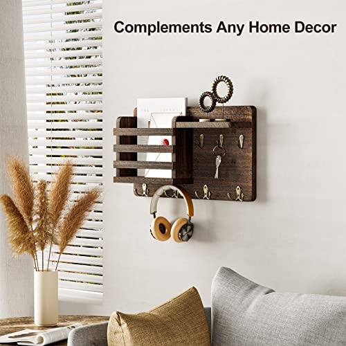 Nekon Mail Holder For Wall Mail Organizer With Key Hooks Hallway Farmhouse Decor Letter Sorter Made Of Natural Wood With Floating Shelf And Flush Mount Hardware (16.8Inch X 10Inch X 3.2Inch) #TOP5