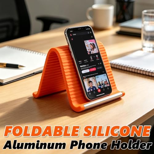 Image of Foldable Mobile Phone Stand, Portable Silicone Desk Stand for Smartphones & Tablets, Adjustable Viewing Holder, Anti-Slip Foldable Phone Dock for Office, Home, Travel