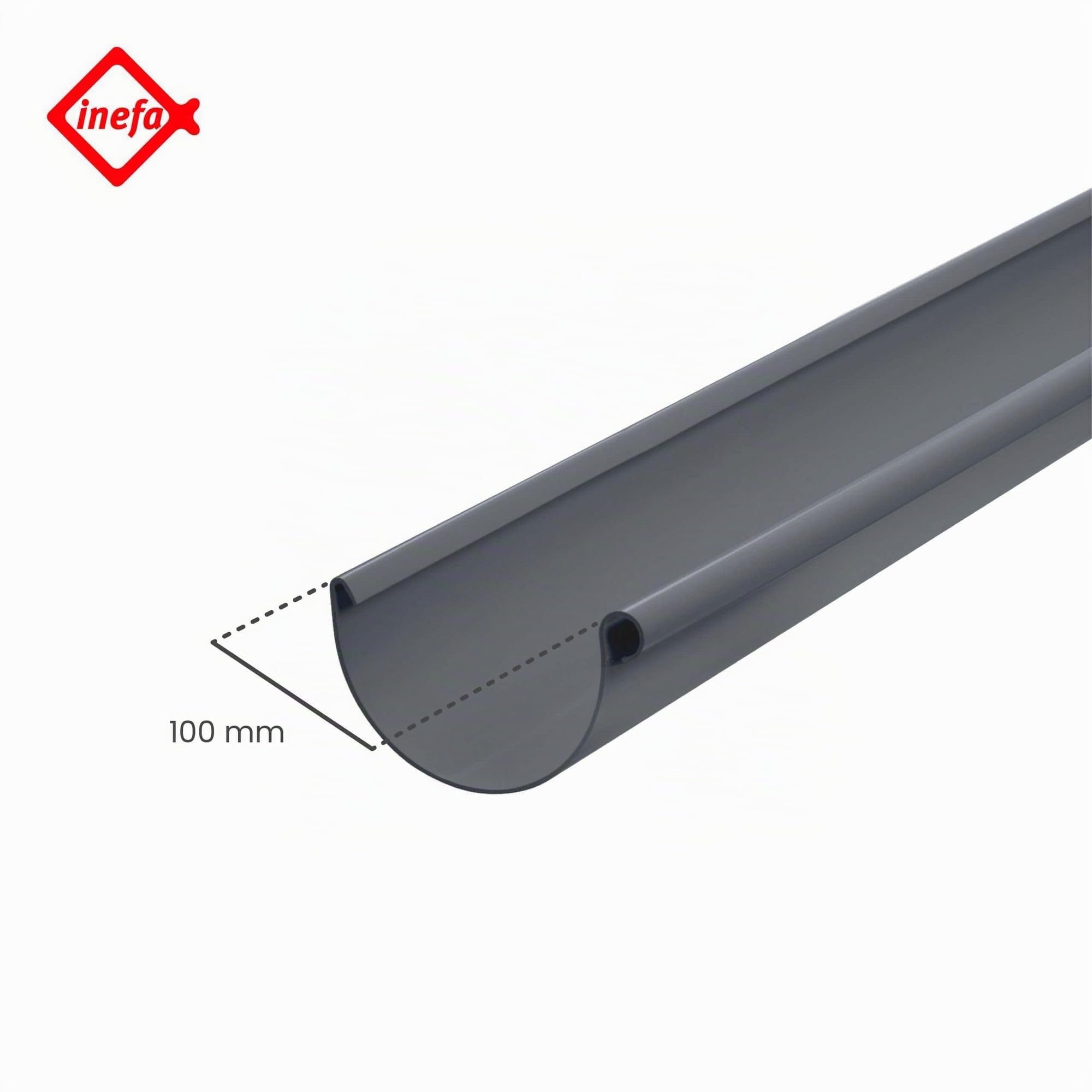 INEFA canalón PVC semicircular 2 m NW100 100 mm antracita canalón de lluvia montaje por encaje Made in Germany para caseta carport terraza pabellón drenaje de tejado