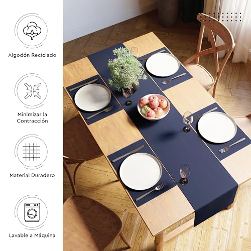 Encasa XO Dining Table Runner 13"x98" | Yarn Dyed Fine Ribbed Cotton | Solid Navy Blue | Machine Washable by Encasa XO - Used condition - Image 3