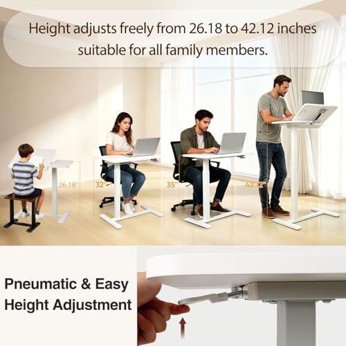 Adjustable Overbed Table with Tilt Board & Wheels, Rolling Bedside Laptop Desk for Hospital Bed Home Office, Height Adjustable Bed Table Tray for Eating Working Reading, 26.18"-42.12" (White) — view 3