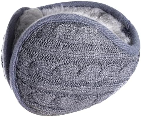 Sami Time Foldable Womens Ear Muffs,Winter Ear Warmers/Covers,Cable Knit Furry Fleece Unisex Earmuffs for Winter (A Gray)