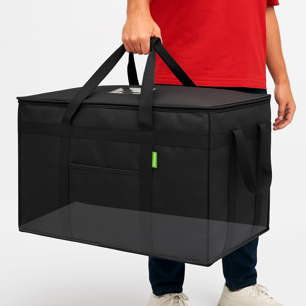 Bodaon Insulated Food Delivery Bag with Included Baseboard, Heavy-Duty Thermal XXXL Cold/Hot Lunch Warmer for Delivery Drivers, Reusable Grocery Carrier for Pizza, Drinks, Camping, Commercial, Black