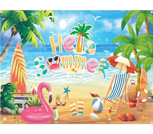 Hello Summer Beach Photo Backdrop