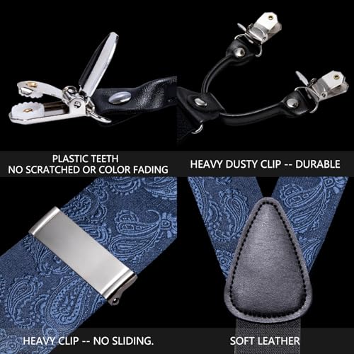 Image of YOHOWA Men Suspenders 6 Clips Strength Adjustable Y Braces Pre-Tied Bow Tie Set Formal Wedding Party