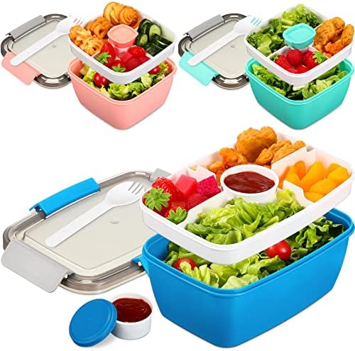 Hotop 3 Pack Salad Container for Lunch, Large Adult Bento Box 52 oz and 68 with 5 Compartments Tray Bowl Leak Proof, 2 Sizes (HT-Hotop-273)