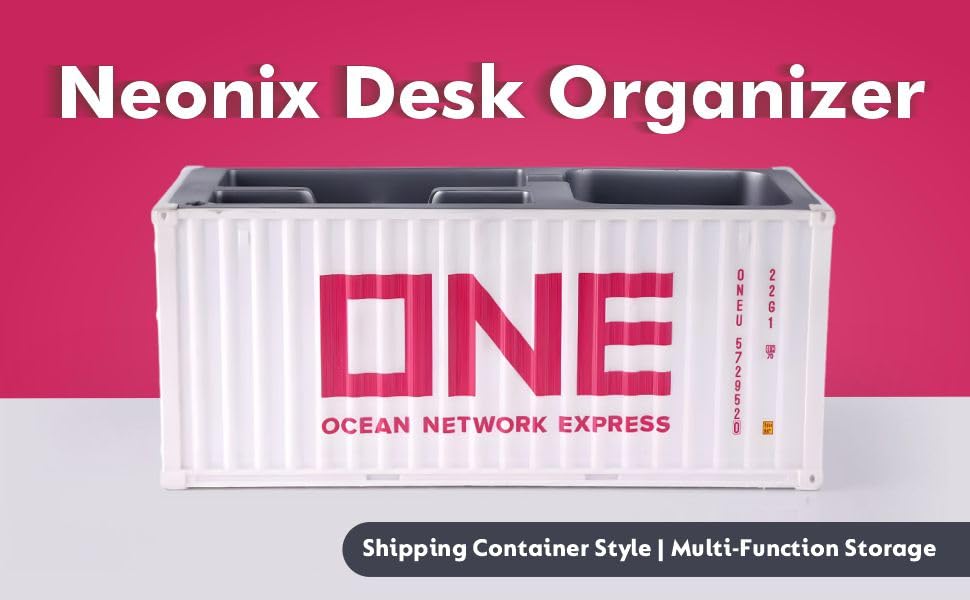 Image of Neonix Desk Organizer Office Supplies Multi Function Shipping Container Style Storage Box Pen Pencil Business Card and Remote Control Holder for Office and Home Gray (Container Storage 3)