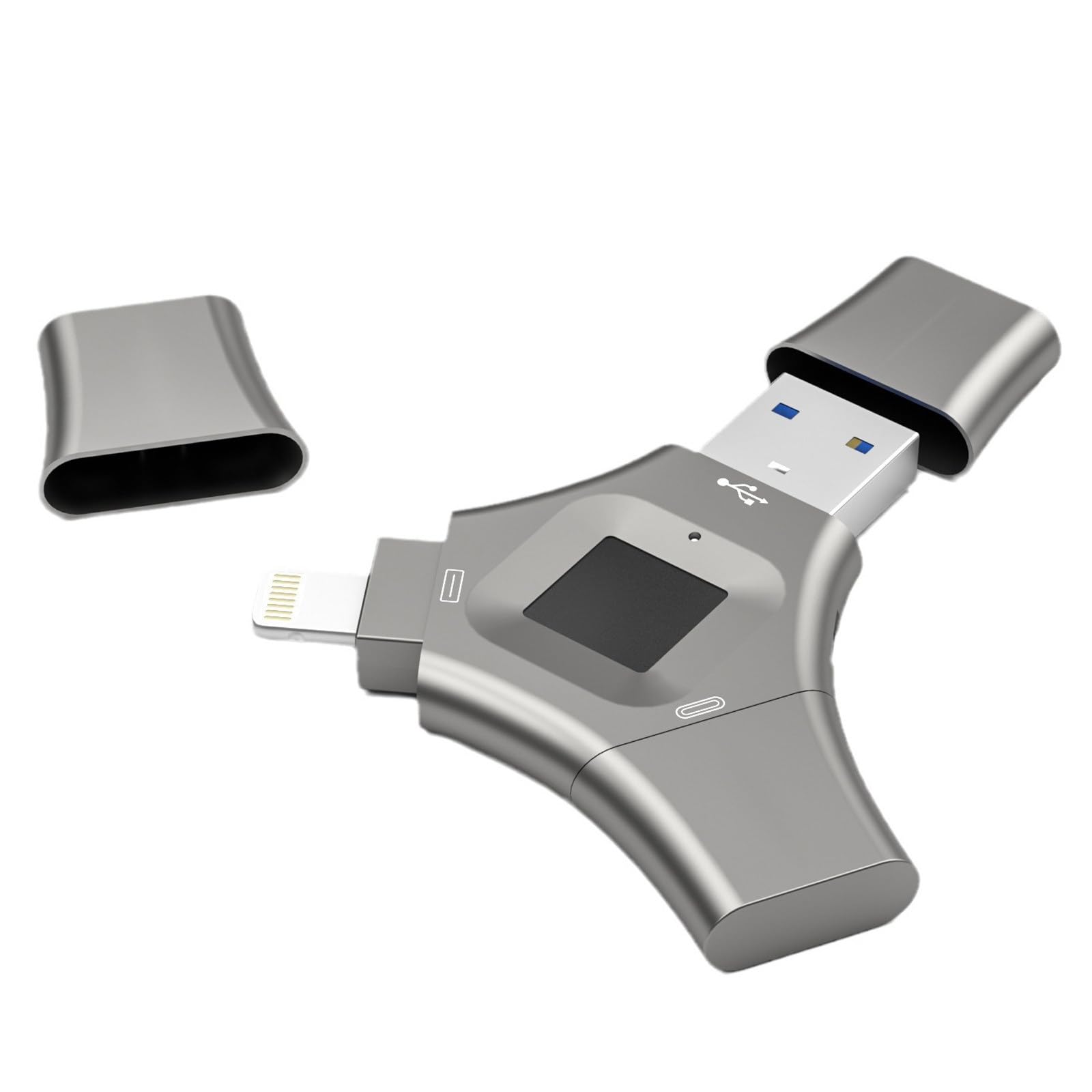 Chiavetta USB 3 in 1 con crittografia Hardware e Impronta Digitale, Design Girevole ad Alta velocità, Grande capacità per Computer e archiviazione Dati Esterna