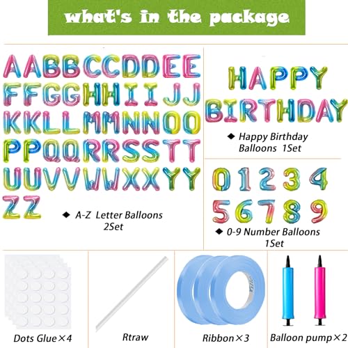 Image of Happy Birthday Balloon Banner Custom Phrase Balloons letter 16 inch Personalized Alphabet Letters Foil Mylar Balloons (Rainbow)