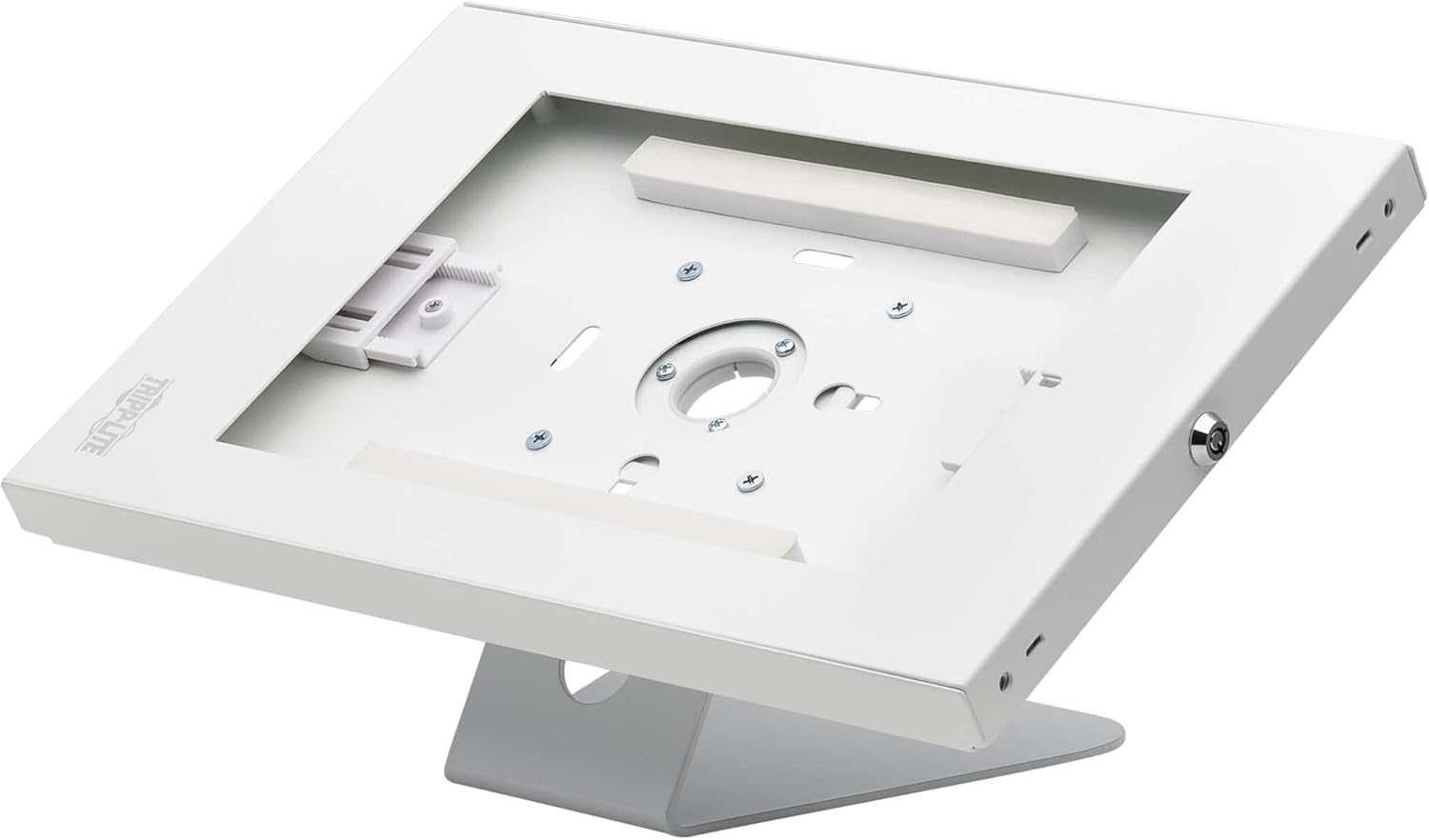 TRIPP LITE Secure Tablet Kiosk Desk or Wall Mount with Stand for iPad & Android, Anti-Theft Lock & Keys Included, Supports 9.7” to 11” Tablets, Pads Protect from Scratches, 5-Year Warranty (DMTB911)